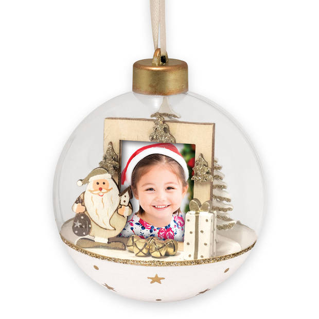 HAES DECO - Foto Kerstbal XL voor pasfoto 3,5 x 4,5 cm - Rond 10 cm - LS447HS