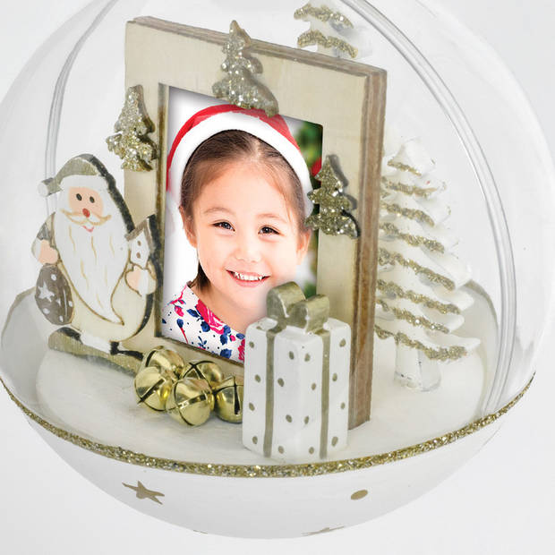 HAES DECO - Foto Kerstbal XL voor pasfoto 3,5 x 4,5 cm - Rond 10 cm - LS447HS