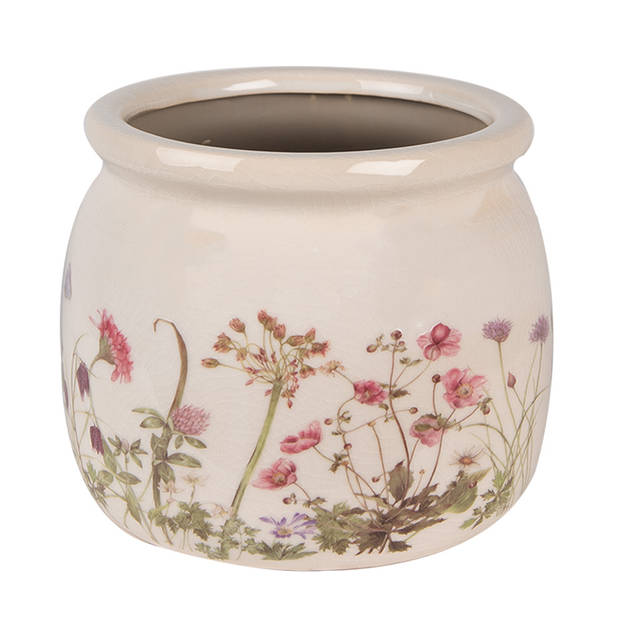 Clayre Eef Bloempot Ø 16x13 cm Beige Roze Keramiek Bloemen Bloempot