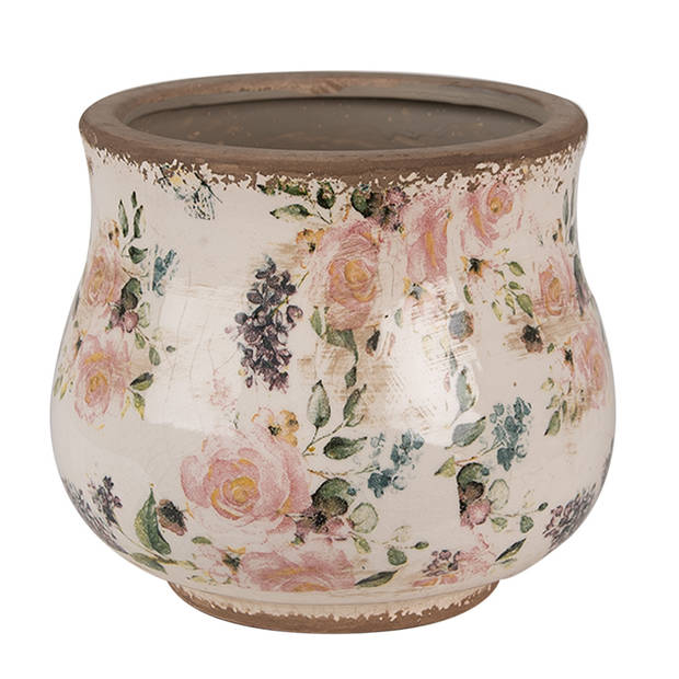 HAES DECO - Bloempot Ø 16x14 cm Beige Roze Keramiek Bloemen Bloempot Binnen