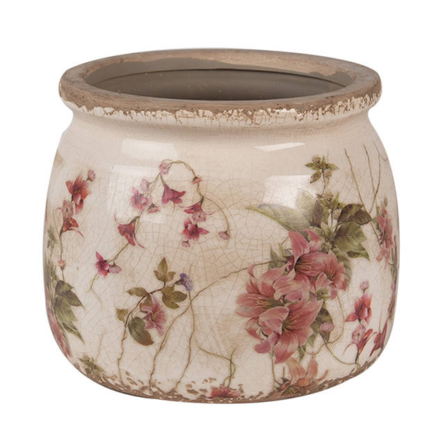 HAES DECO - Set van 3 Bloempotten Ø 16x13, Ø 13x11 en Ø 9x8 cm Beige Roze Keramiek Bloemen Bloempot Binnen