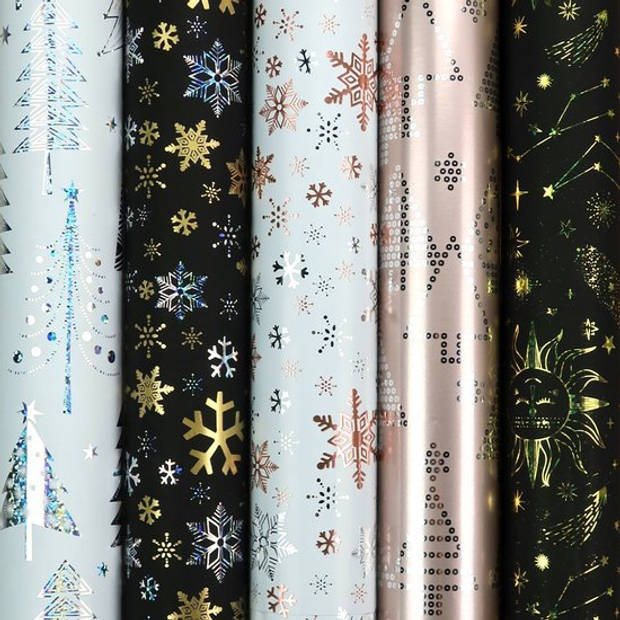 NORDIC LIGHTS Metallic kerstpapier assortiment cadeaupapier inpakpapier voor kerstmis - 150 x 70 cm - 10 rollen