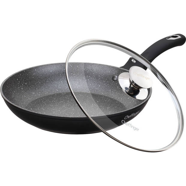 Cheffinger Koekenpan met Deksel - Marmeren Coating - 28cm - Zwart