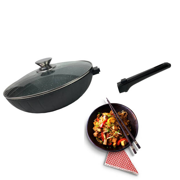 Cheffinger Wokpan - 32cm - Afneembare Handgreep - Zwart