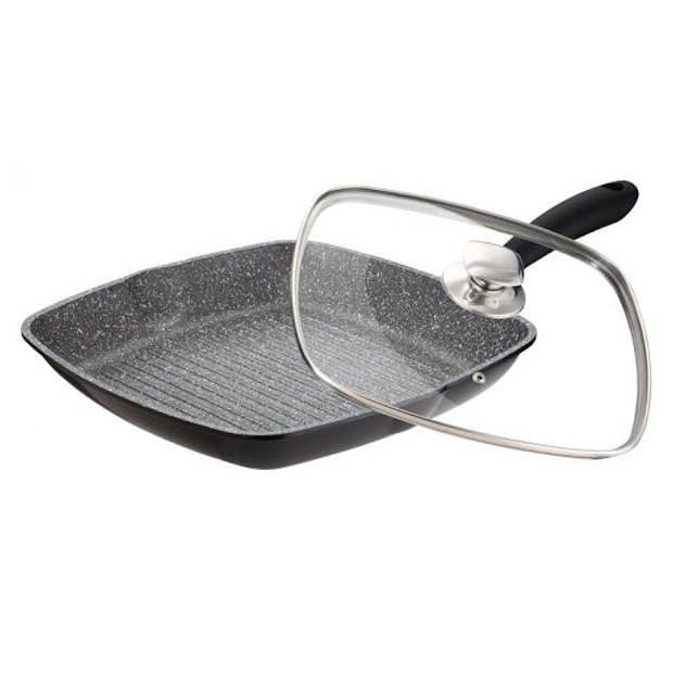 Cheffinger Grillpan met Deksel - 28cm - Marmeren Coating - Zwart