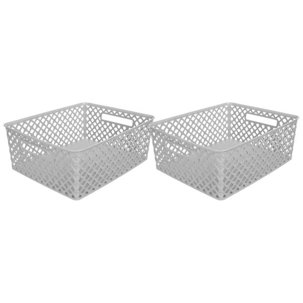5Five Opbergmand/box van kunststof - 2x - grijs - 29 x 35 x 13 cm - 11 liter - Opbergmanden