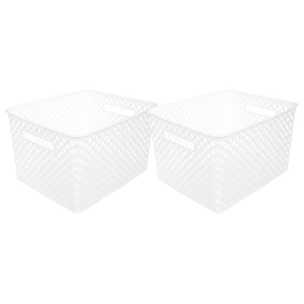 5Five Opbergmand/box van kunststof - 2x - wit - 30 x 37 x 21 cm - 19 liter - Opbergmanden