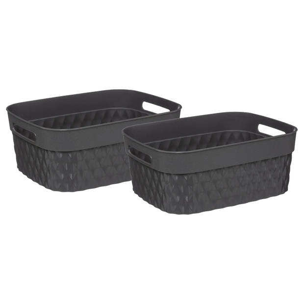 5Five Opbergmand/box van kunststof - 2x - grijs - 21 x 27 x 11 cm - 5 liter - Opbergmanden