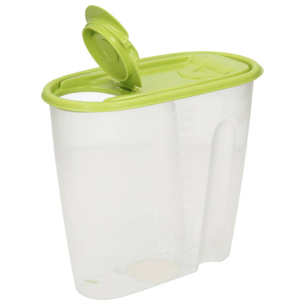 Voedselcontainer strooibus - groen en grijs - 1,5 liter - kunststof - 19 x 9,5 x 17 cm - Voorraadpot