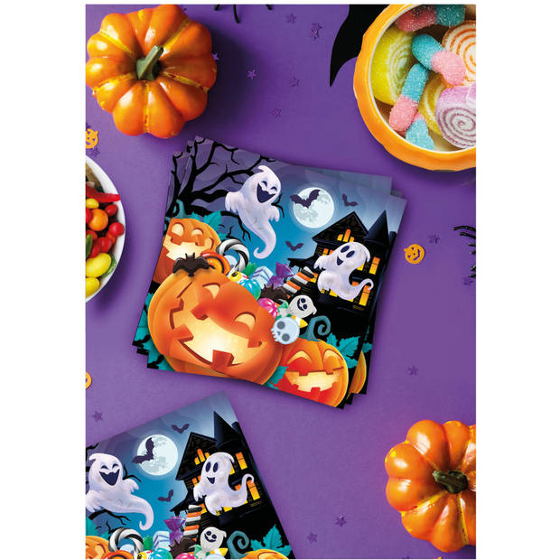 Halloween/horror pompoen servetten - 24x - oranje - papier - 33 x 33 cm - Feestservetten