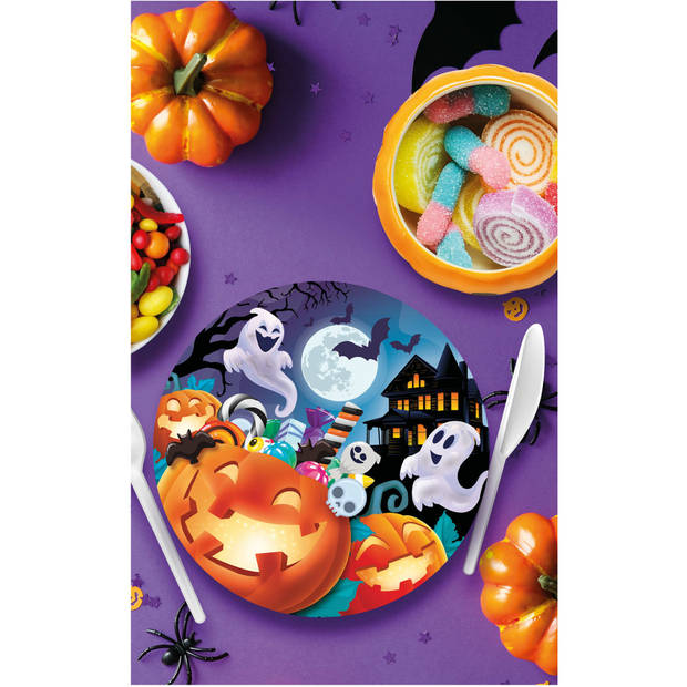 Halloween/horror pompoen bordjes - 6x - oranje - papier - D23 cm - Feestbordjes