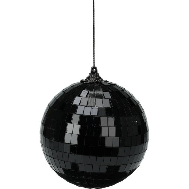 Grote discobal kerstballen - 2x stuks - zwart - 10 en 12 cm - kunststof - Kerstbal