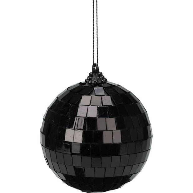 Christmas Decoration disco kerstbal - 2x st - zwart - 8 cm - kunststof - Kerstbal