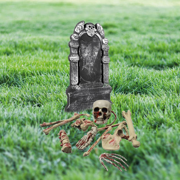 Horror tuin decoratie set kerkhof met grafsteen en bloederige botten - Feestdecoratievoorwerp