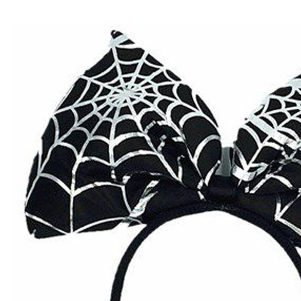 Halloween/horror verkleed diadeem/tiara - strik met spinnen print - kunststof - dames/meisjes - Verkleedhoofddeksels