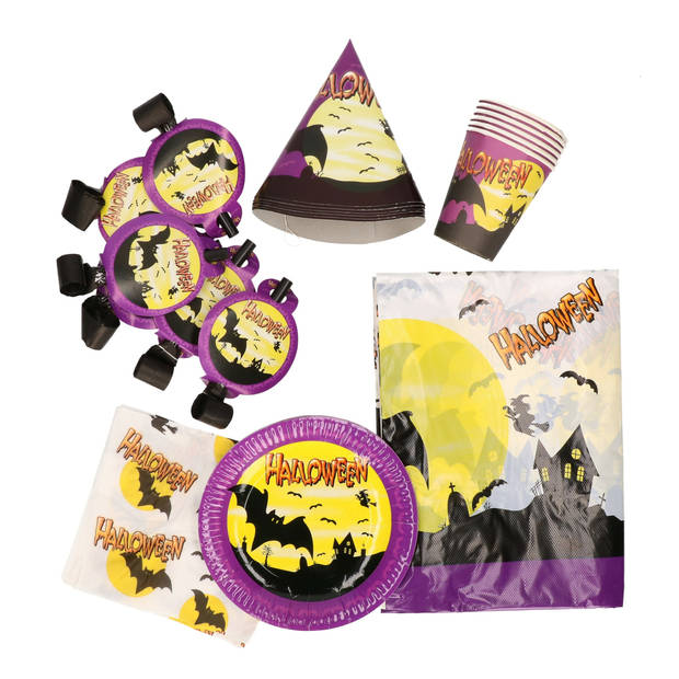 Halloween Thema feest papieren party set - vleermuis - 31 delig - 6 personen - wegwerp servies - Feestpakketten