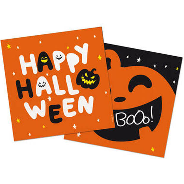 Halloween thema feest servetten - 40x - pompoen BoOo! print - papier - 33 x 33 cm - Feestservetten