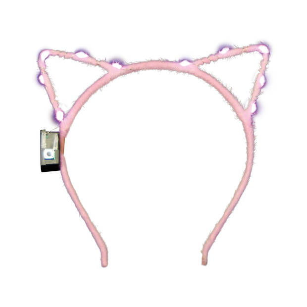 Verkleed/feest diadeem katten/poezen oren/oortjes - roze - meisjes - LED licht - carnaval - Verkleedhoofddeksels