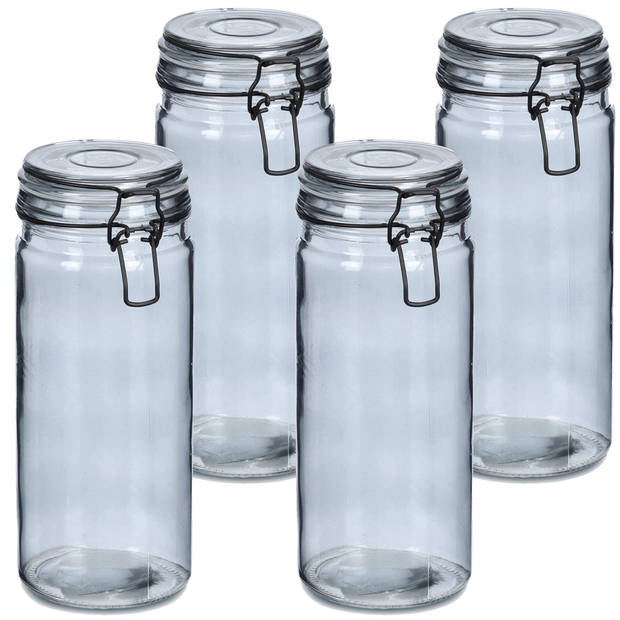 Zeller Voorraadpotten/bewaarpotten - 4x - 1L - glas - met beugelsluiting - D10 x H20 cm - Voorraadpot