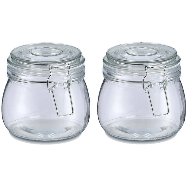 Zeller Voorraadpot/bewaarpot Alfie - 2x - 500 ml - glas - beugelsluiting - D11 x H11 cm - Voorraadpot