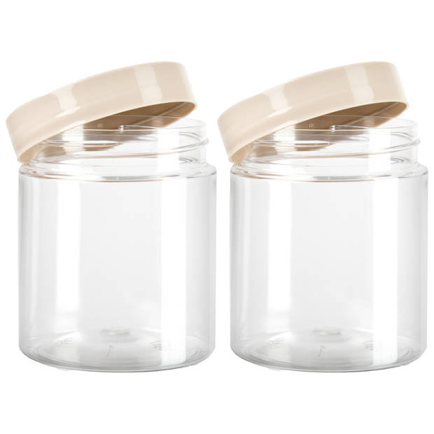 Voorraadpot/bewaarpot - 2x - 600 ml - kunststof - beige - B10 x H12 cm - Voorraadpot