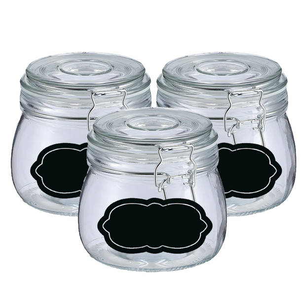 Weckpot/inmaakpot - 6x - 500 ml - glas - met beugelsluiting - incl. etiketten - Weckpotten