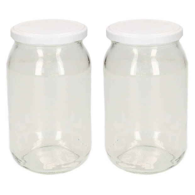 Luchtdichte weckpot transparant glas - 2x stuks - 900 ml - wit - Weckpotten