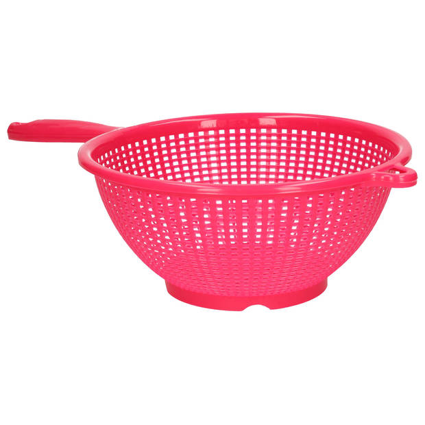 Plasticforte Keuken vergiet/zeef - 2x - kunststof - Dia 22 cm x Hoogte 10 cm - fuchsia roze - Vergieten