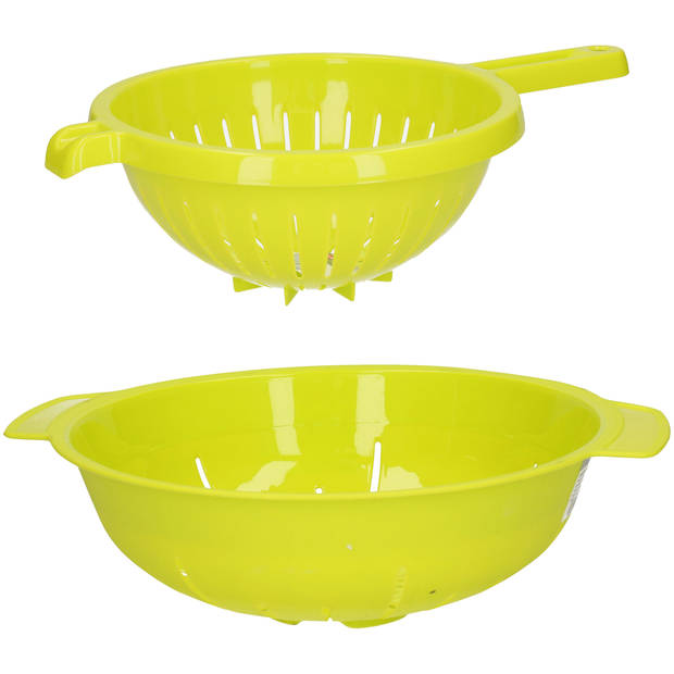 Plasticforte Keuken vergieten/zeef - set 2x - kunststof - groen - dia 23 en 25 cm - Vergieten