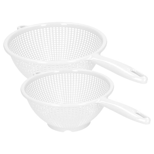 Plasticforte Keuken vergieten/zeef met steel - 2x stuks - kunststof - Dia 22/24 cm - wit - Vergieten