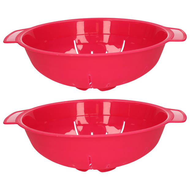 Plasticforte Keuken vergiet/zeef - 2x - kunststof - Dia 25 cm x Hoogte 8 cm - fuchsia roze - Vergieten