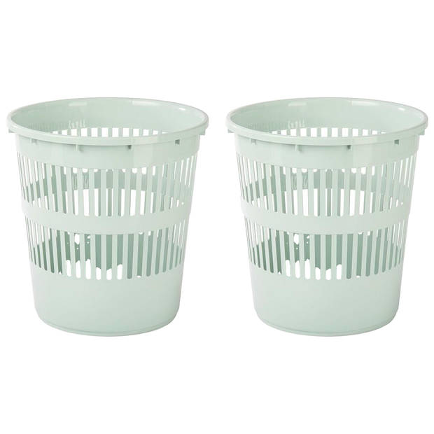 Plasticforte Afvalbak/vuilnisbak/kantoor prullenbak - 2x stuks - plastic - mintgroen - 28 cm - Prullenmanden