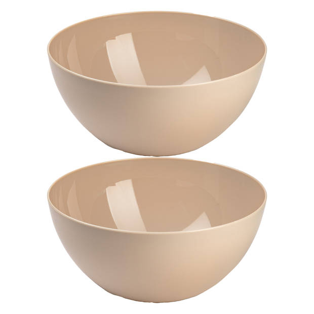 Plasticforte Serveerschaal/saladeschaal - 2x stuks - D23 x H10 cm - kunststof - beige - Serveerschalen