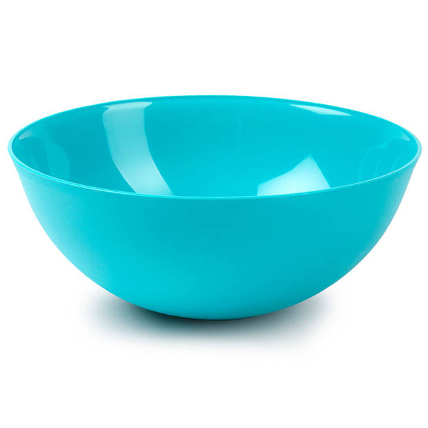 Salade serveer schaal - blauw - kunststof - Dia 25 cm - inclusief sla couvert/bestek - Serveerschalen
