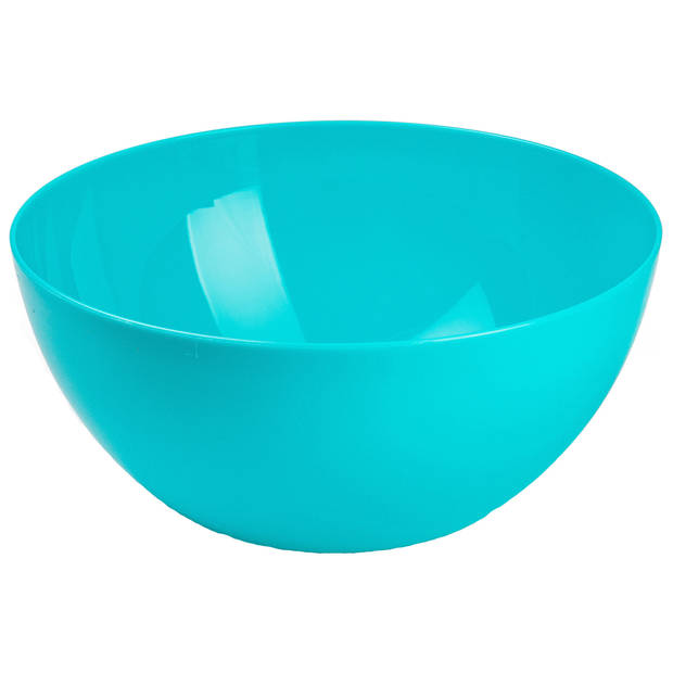 Plasticforte Serveerschaal/saladeschaal - 2x stuks - D23 x H10 cm - kunststof - blauw - Serveerschalen