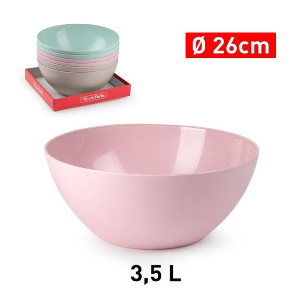 Plasticforte Serveerschaal/saladeschaal - D26 x H12 cm - kunststof - roze - Serveerschalen