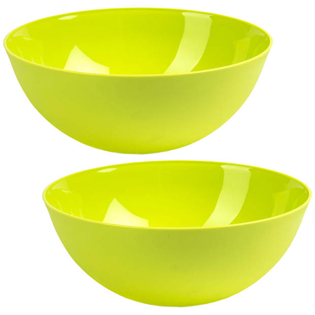 Plasticforte Serveerschaal/Saladeschaal - 2x stuks - D25 x H10 cm - kunststof - groen - 2,5 liter - Serveerschalen