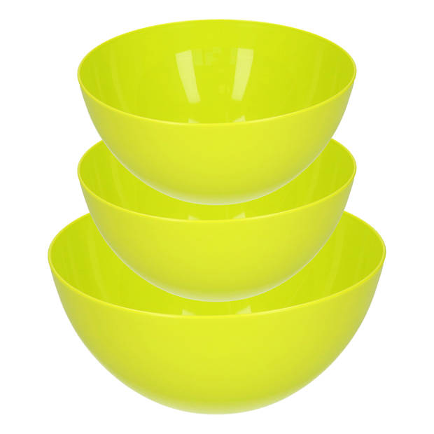 Plasticforte voedsel serveer schalen set - 3x stuks - groen - kunststof - Dia 23 en 26 cm - Serveerschalen