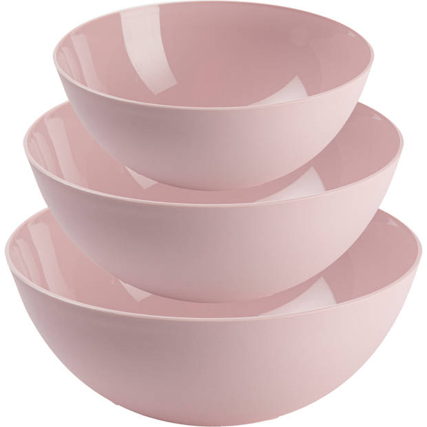 Plasticforte voedsel serveer schalen set - 3x stuks - roze - kunststof - Dia 20/25/28 cm - Serveerschalen