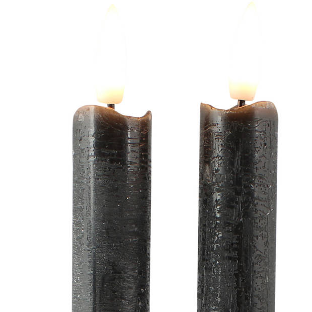 Magic Flame LED dinerkaarsen - 2x st- antraciet grijs- 25,5 cm - LED kaarsen