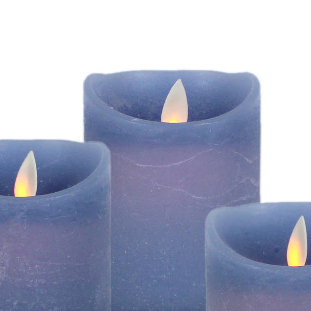 Magic Flame LED kaarsenset - 3x kaarsen - ijsblauw - afstandbediening - LED kaarsen