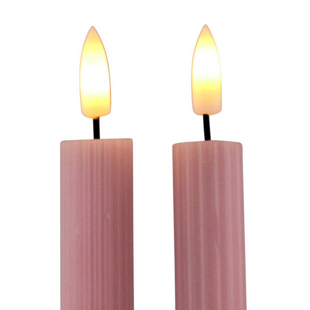 Magic Flame LED dinerkaarsen - 2x st - roze - 25,5 cm - LED kaarsen