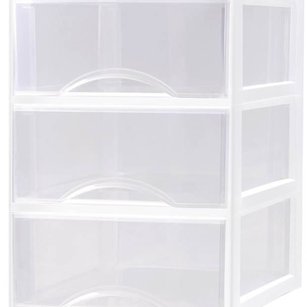 Plasticforte Ladeblokje/bureau organizer 3x lades - transparant/wit - L26 x B36 x H37 cm - Ladeblok