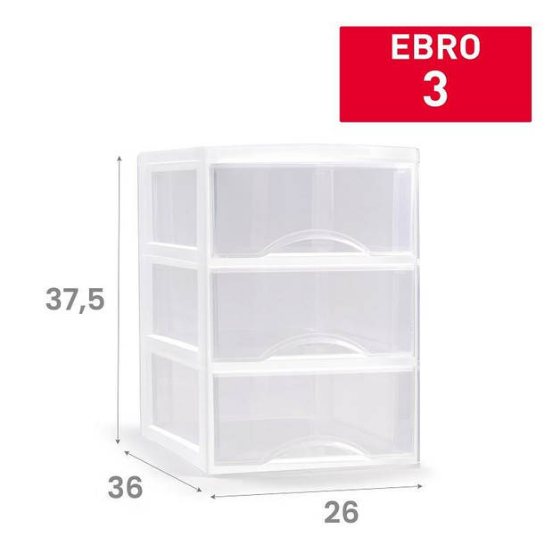 Plasticforte Ladeblokje/bureau organizer 3x lades - transparant/wit - L26 x B36 x H37 cm - Ladeblok