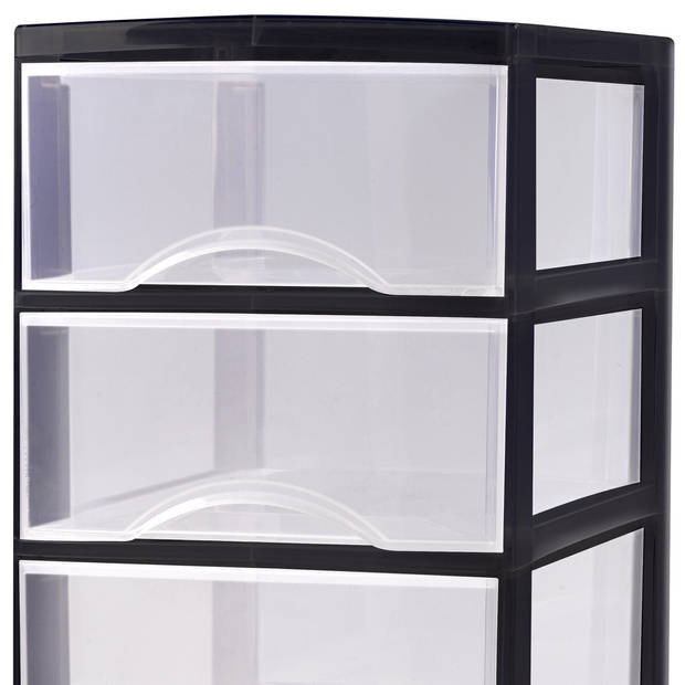 Plasticforte Ladeblokje/bureau organizer 4x lades - transparant/zwart - L18 x B25 x H33 cm - Ladeblok