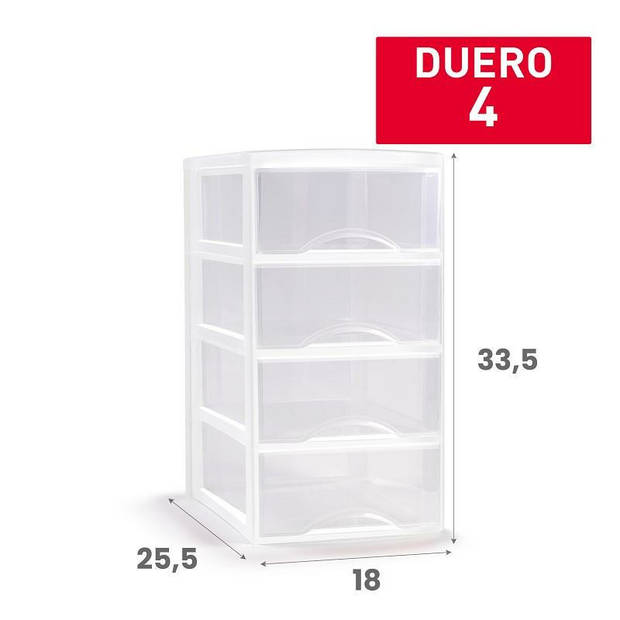 Plasticforte Ladeblokje/bureau organizer 4x lades - transparant/wit - L18 x B25 x H33 cm - Ladeblok