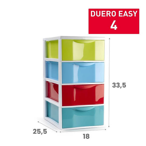 Plasticforte Ladeblokje/bureau organizer 4x lades - multi kleuren - L18 x B25 x H33 cm - Ladeblok