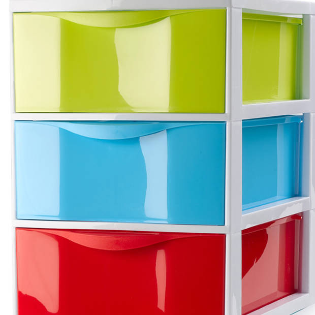 Plasticforte Ladeblokje/bureau organizer 3x lades - multi kleuren - L18 x B25 x H25 cm - Ladeblok