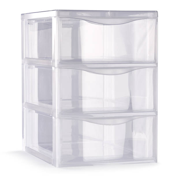 Plasticforte Ladeblokje/bureau organizer 3x lades - transparant - L18 x B25 x H25 cm - Ladeblok