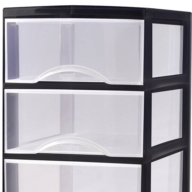 Plasticforte Ladeblokje/bureau organizer 3x lades - transparant/zwart - L18 x B25 x H25 cm - Ladeblok